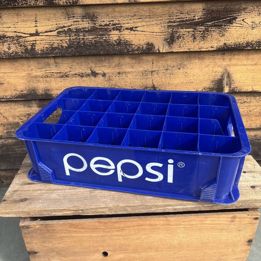 Vintage Pepsi Cola Blue Heavy Plastic 24-Bottle Carrying Crate 18.5x12x4.5 Soda